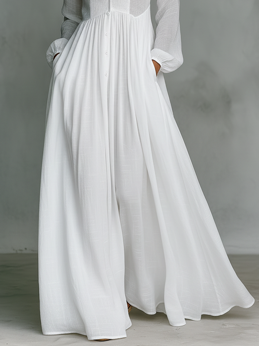 Damska Bawełniana Sukienka Maxi | Elegancka Patchworkowa Sukienka na Wesele z Długim Rękawem