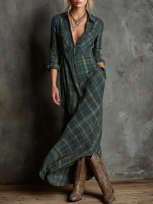 Damska Bawełniana Sukienka Maxi w Kratę | Elegancka i Zwiewna Sukienka Letnia