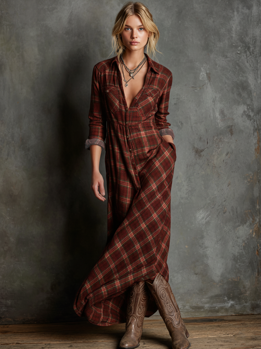 Damska Bawełniana Sukienka Maxi w Kratę | Elegancka i Zwiewna Sukienka Letnia