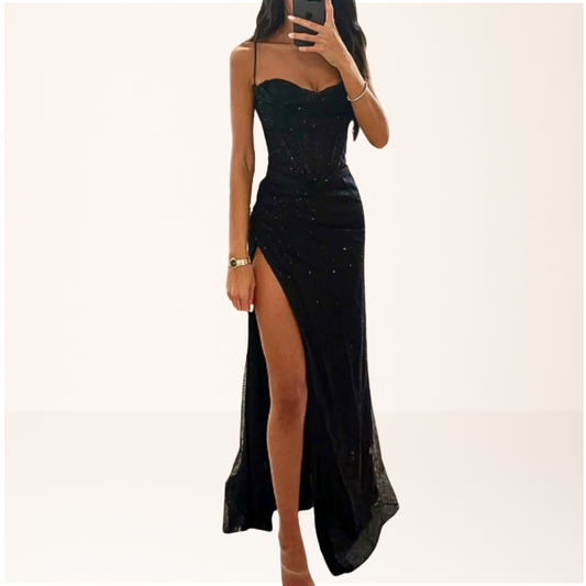 Damska Cekiniasta Sukienka Maxi | Elegancka Długa Sukienka Wieczorowa na Wesele