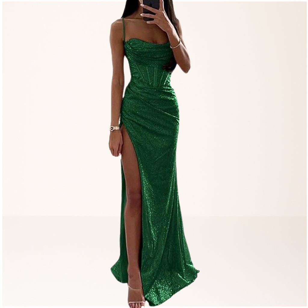 Damska Cekiniasta Sukienka Maxi | Elegancka Długa Sukienka Wieczorowa na Wesele