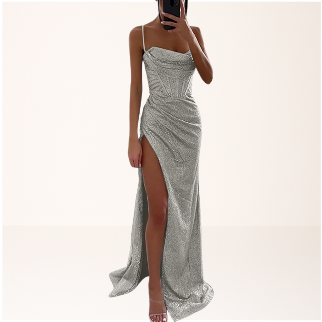 Damska Cekiniasta Sukienka Maxi | Elegancka Długa Sukienka Wieczorowa na Wesele