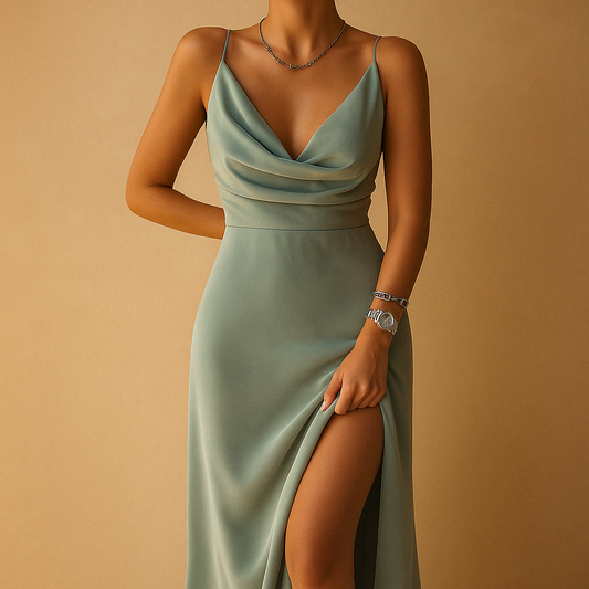 Damska Elegancka Sukienka Maxi | V-Neck Formalna Sukienka na Wesele | Wyrafinowana i Stylowa