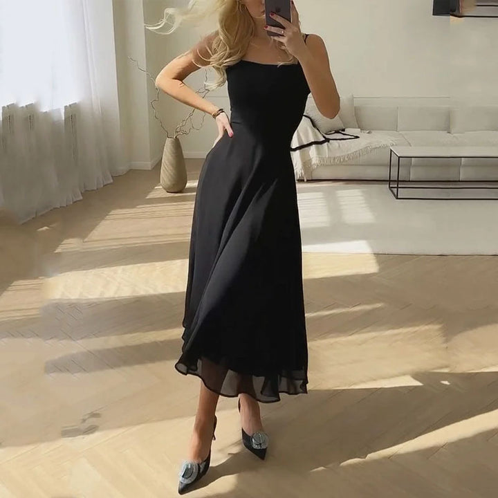 Damska Gładka Sukienka Bez Rękawów | Elegancka Minimalistyczna Sukienka na Wesele