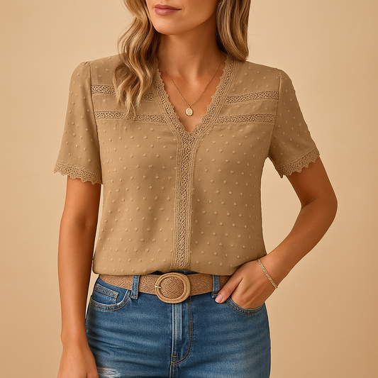 Damska Koronkowa Bluzka z Długim Rękawem | Elegancka V-Neck na Każdą Porę Roku