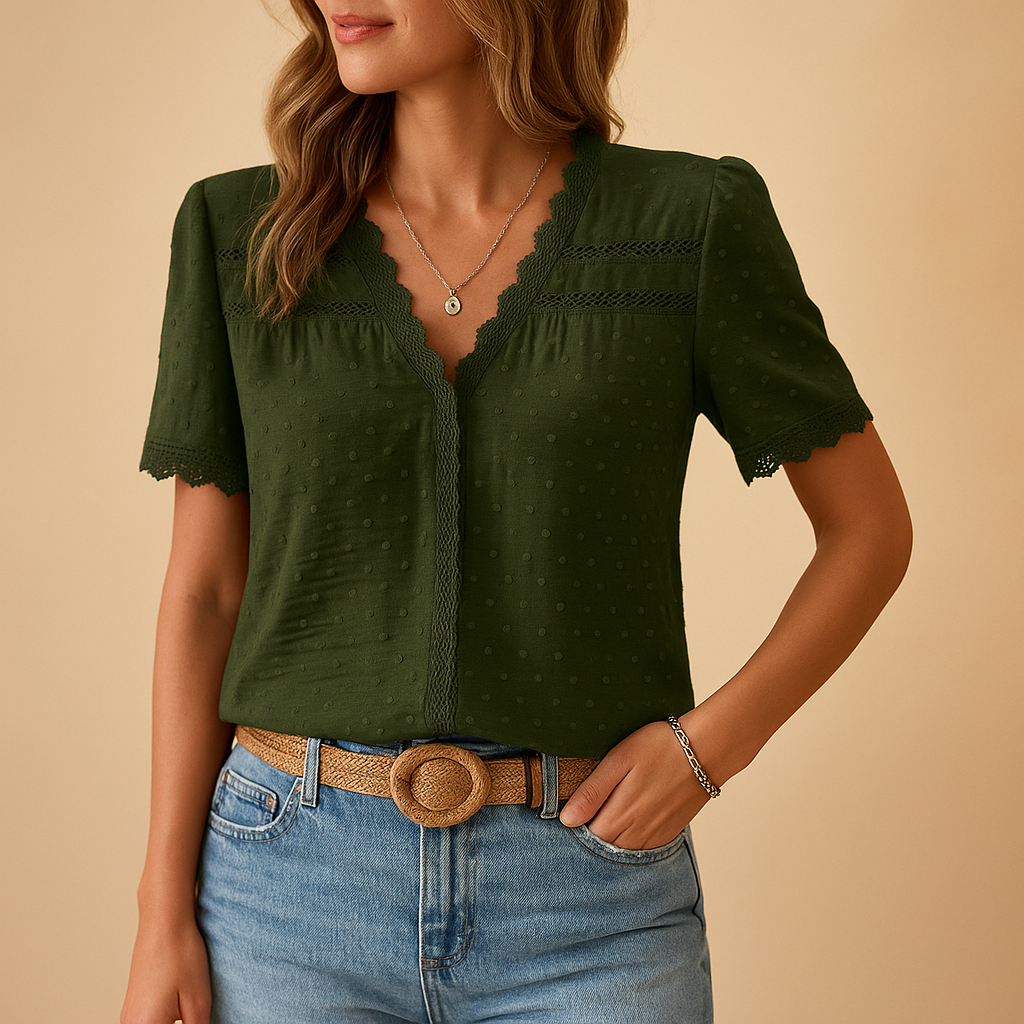 Damska Koronkowa Bluzka z Długim Rękawem | Elegancka V-Neck na Każdą Porę Roku