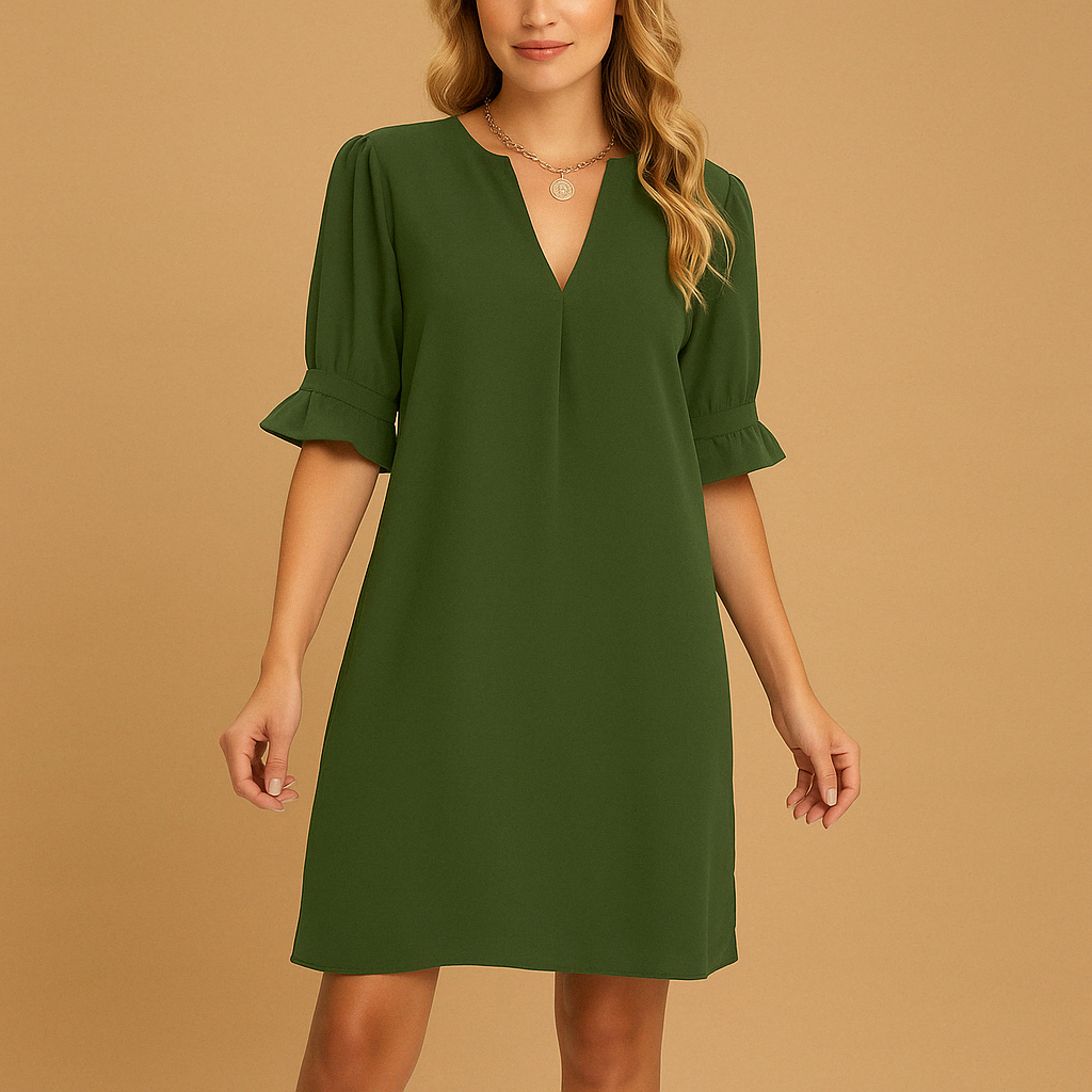Damska Plisowana Sukienka Midi | Elegancka Luźna Sukienka z Półrękawami