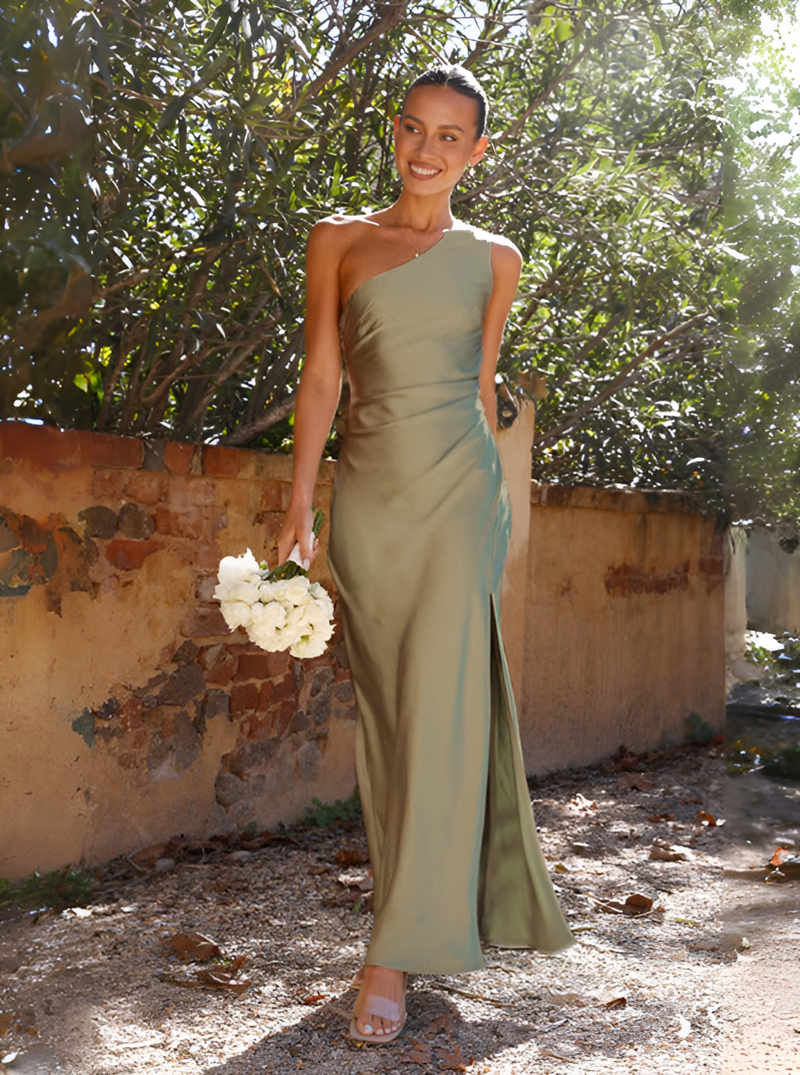 Damska Satynowa Sukienka Maxi | Elegancka Asymetryczna Sukienka na Wesele
