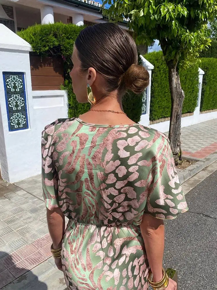 Damska Satynowa Sukienka Midi | Elegancka Kopertowa Sukienka na Wesele