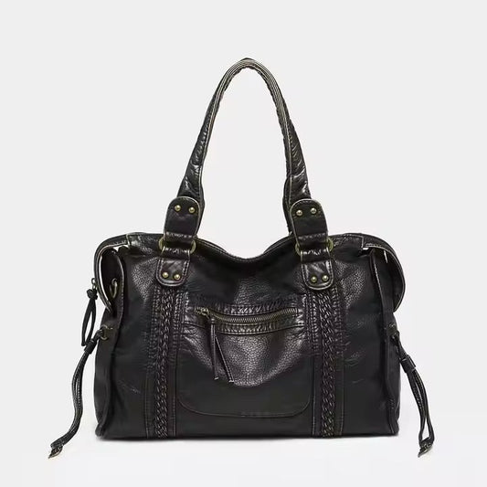 Damska Skórzana Torebka na Ramię | Elegancka Vintage Torba z Regulowanym Pasekiem