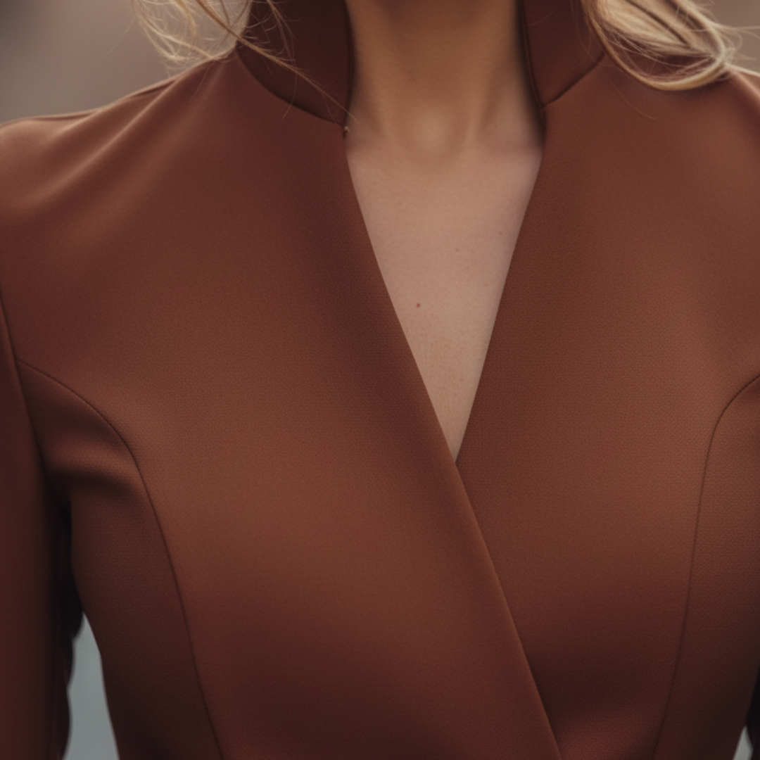 Damska Strukturalna Midi Sukienka | Elegancka z Kopertowym Przodem