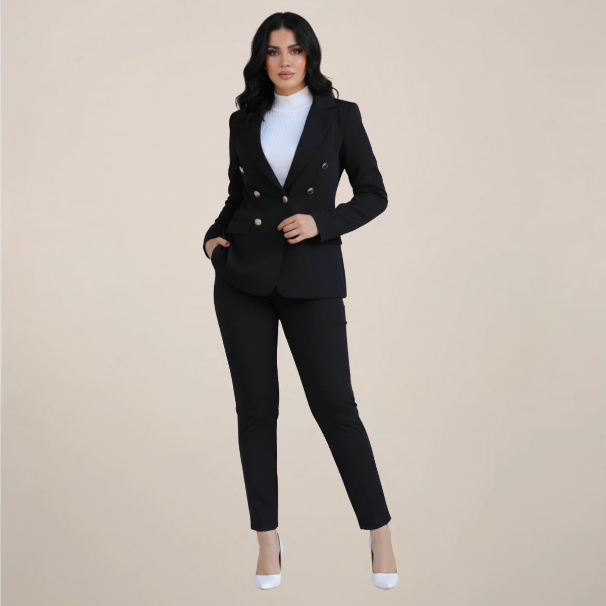 Damski Elegancki Garnitur Komplet | Dopasowana Marynarka i Wąskie Spodnie Slim Fit