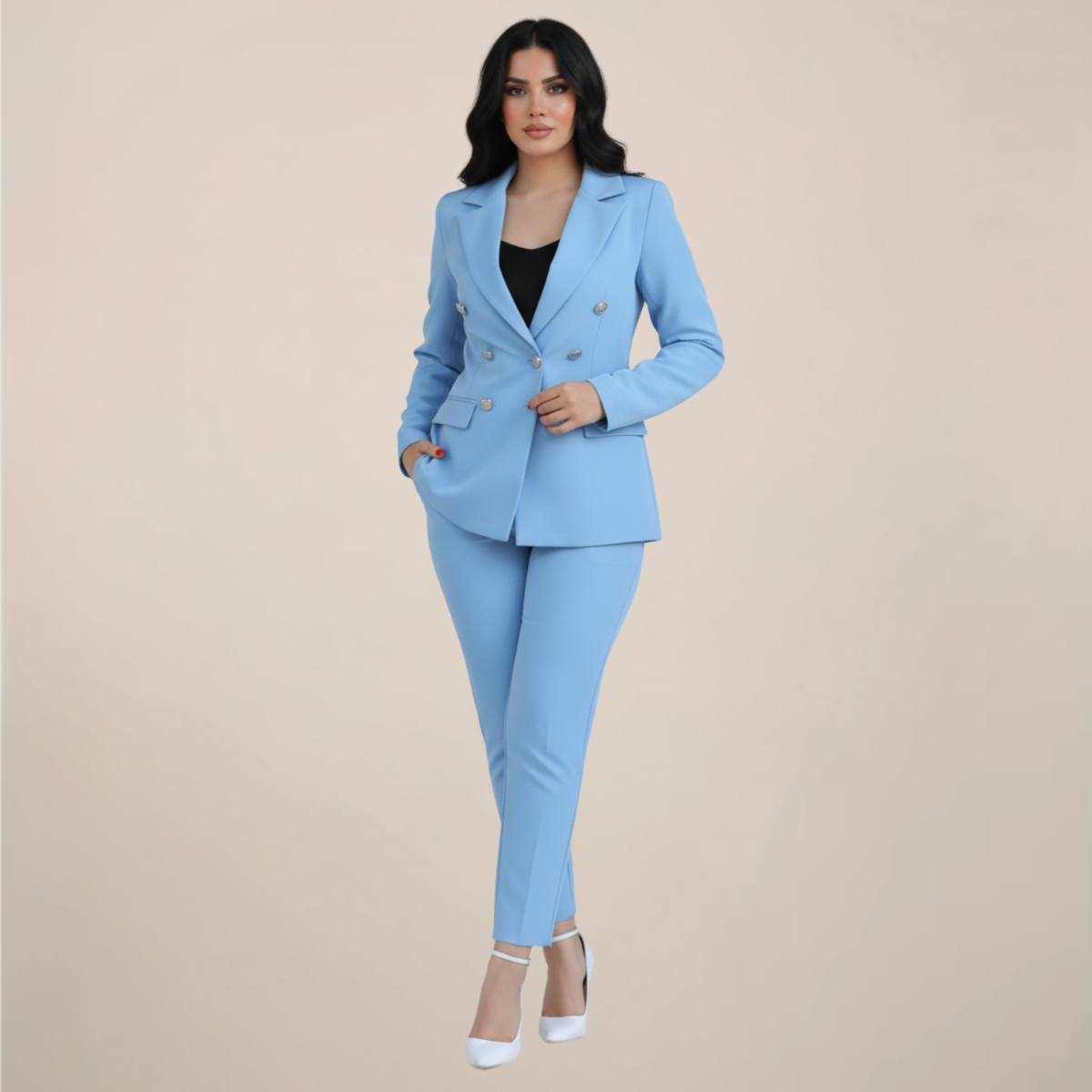 Damski Elegancki Garnitur Komplet | Dopasowana Marynarka i Wąskie Spodnie Slim Fit
