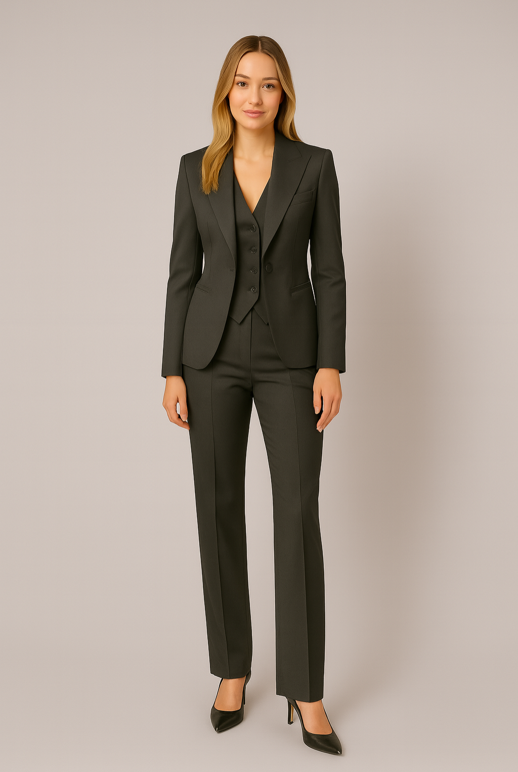 Damski Elegancki Garnitur Trzyczęściowy | Slim Fit Marynarka, Kamizelka i Spodnie