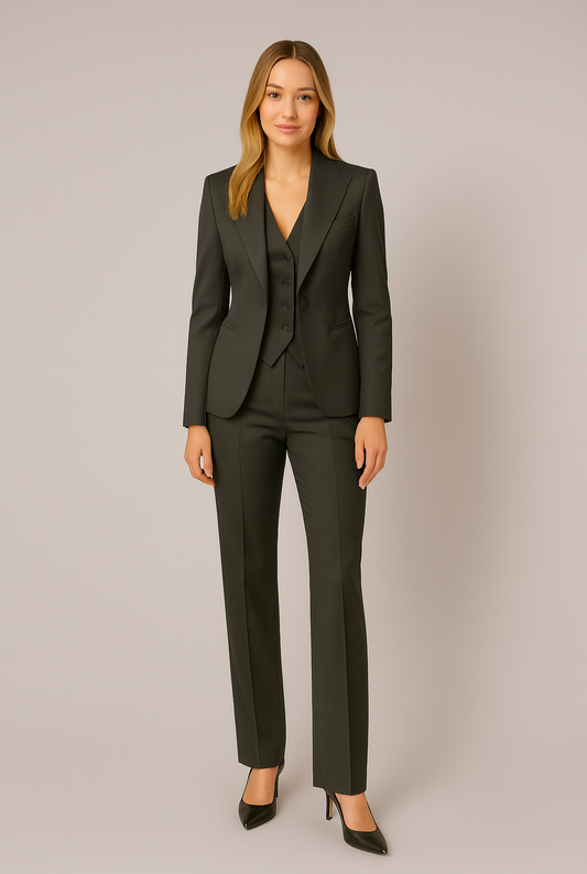Damski Elegancki Garnitur Trzyczęściowy | Slim Fit Marynarka, Kamizelka i Spodnie