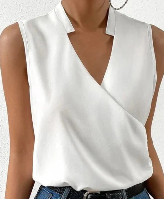Damski Gładki Poliester Top | Elegancki Bez Rękawów Letni Top Damski
