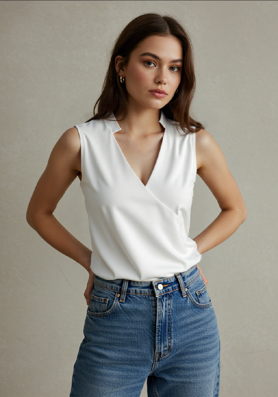 Damski Poliester Top Bez Rękawów | Elegancki Letni Top z Dekoltem w Kształcie V