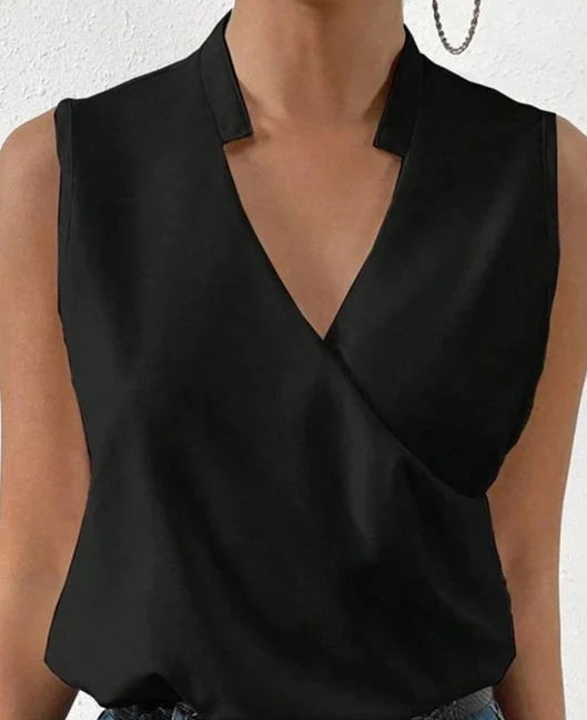 Damski Poliester Top Bez Rękawów | Elegancki Letni Top z Dekoltem w Kształcie V
