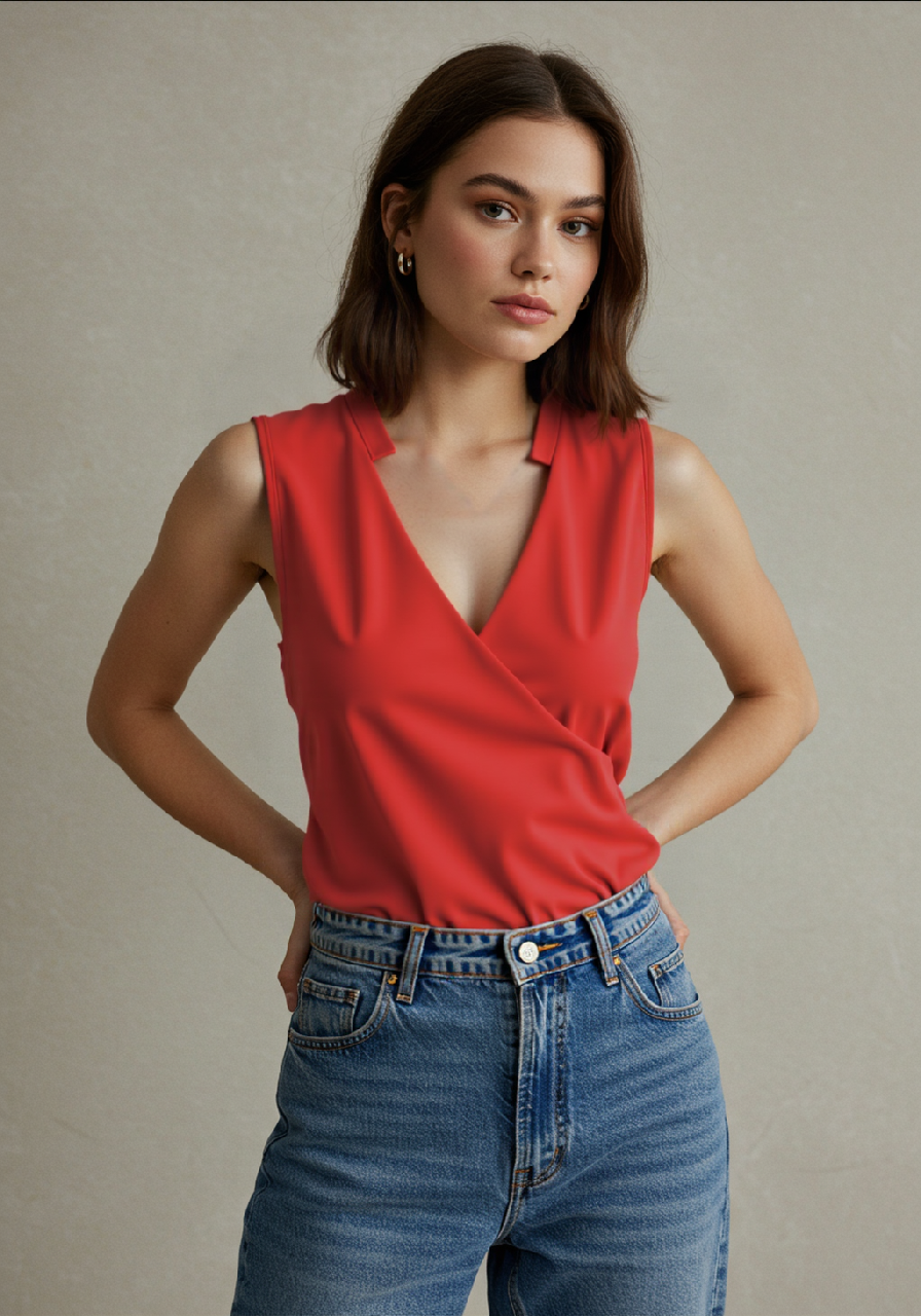 Damski Poliester Top Bez Rękawów | Elegancki Letni Top z Dekoltem w Kształcie V