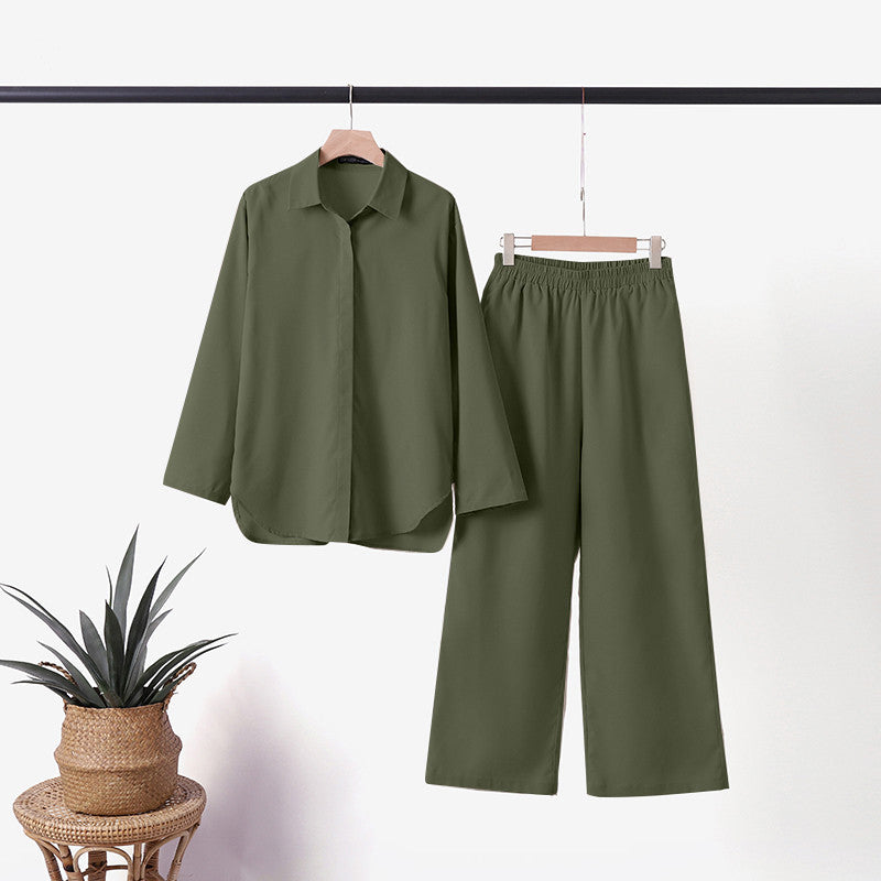 Damski Przewiewny Letni Komplet | Stylowy Top i Luźne Spodnie z Wysokim Stanem