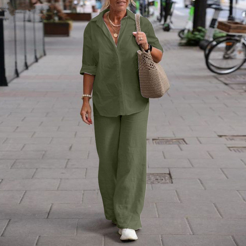 Damski Przewiewny Letni Komplet | Stylowy Top i Luźne Spodnie z Wysokim Stanem