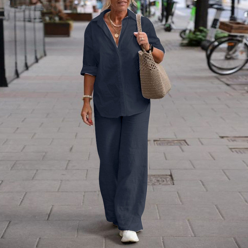 Damski Przewiewny Letni Komplet | Stylowy Top i Luźne Spodnie z Wysokim Stanem