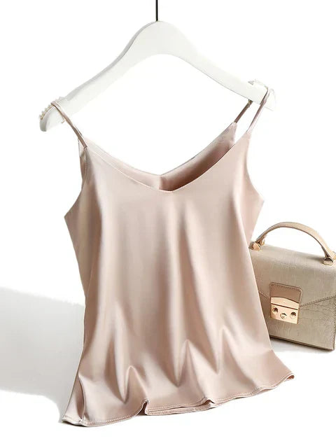 Damski Satynowy Top na Ramiączkach | Elegancki Minimalistyczny Wiosenny Strój