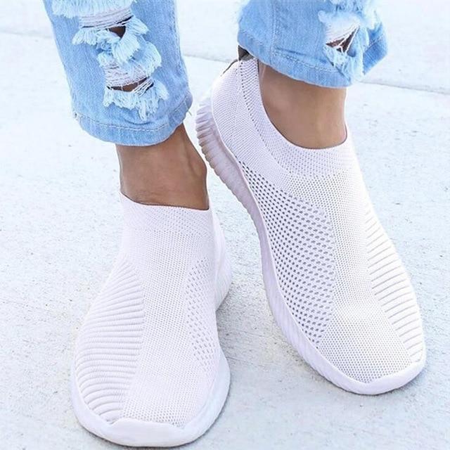 Damskie Amortyzowane Dzianinowe Trampki | Wygodne Wsuwane Sneakersy Do Codziennego Użytku