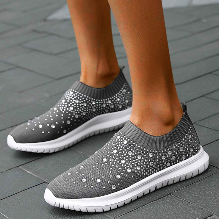 Damskie Amortyzowane Dzianinowe Trampki | Wygodne Wsuwane Sneakersy Do Codziennego Użytku