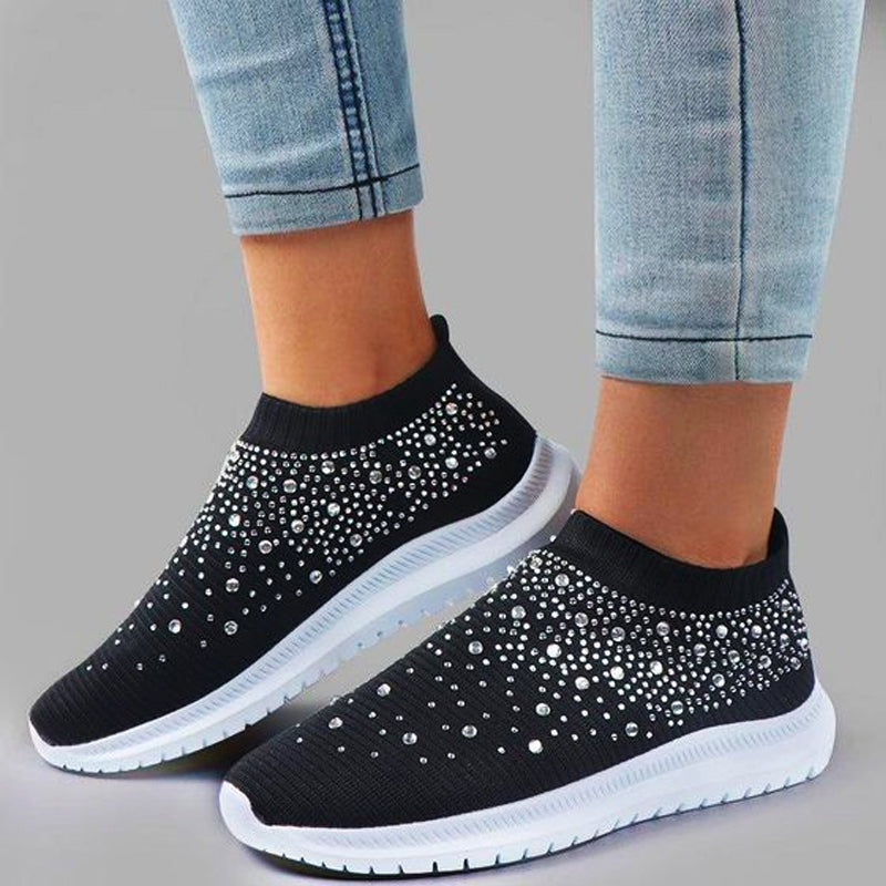 Damskie Amortyzowane Dzianinowe Trampki | Wygodne Wsuwane Sneakersy Do Codziennego Użytku