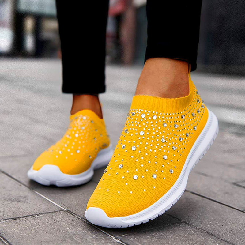 Damskie Amortyzowane Dzianinowe Trampki | Wygodne Wsuwane Sneakersy Do Codziennego Użytku