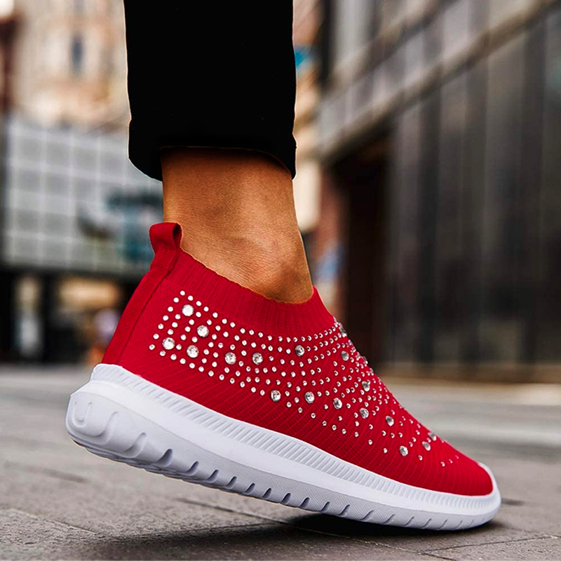 Damskie Amortyzowane Dzianinowe Trampki | Wygodne Wsuwane Sneakersy Do Codziennego Użytku