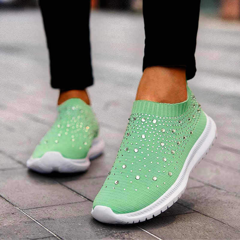 Damskie Amortyzowane Dzianinowe Trampki | Wygodne Wsuwane Sneakersy Do Codziennego Użytku