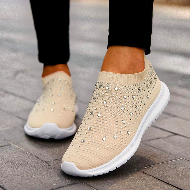 Damskie Amortyzowane Dzianinowe Trampki | Wygodne Wsuwane Sneakersy Do Codziennego Użytku