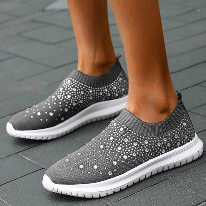 Damskie Amortyzowane Dzianinowe Trampki | Wygodne Wsuwane Sneakersy Do Codziennego Użytku