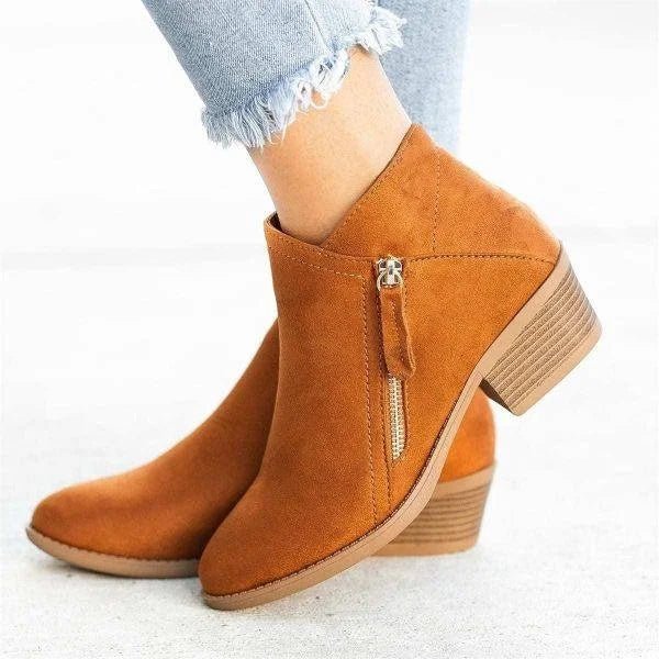 Damskie Skórzane Botki | Eleganckie Niskie Obcasy z Zapięciem