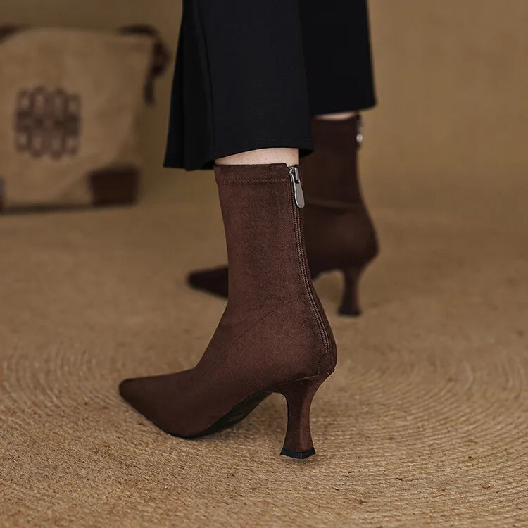 Damskie Sztuczna Skóra Botki | Eleganckie Spiczaste Noski z Kwadratowym Obcasem na Jesień Zimę