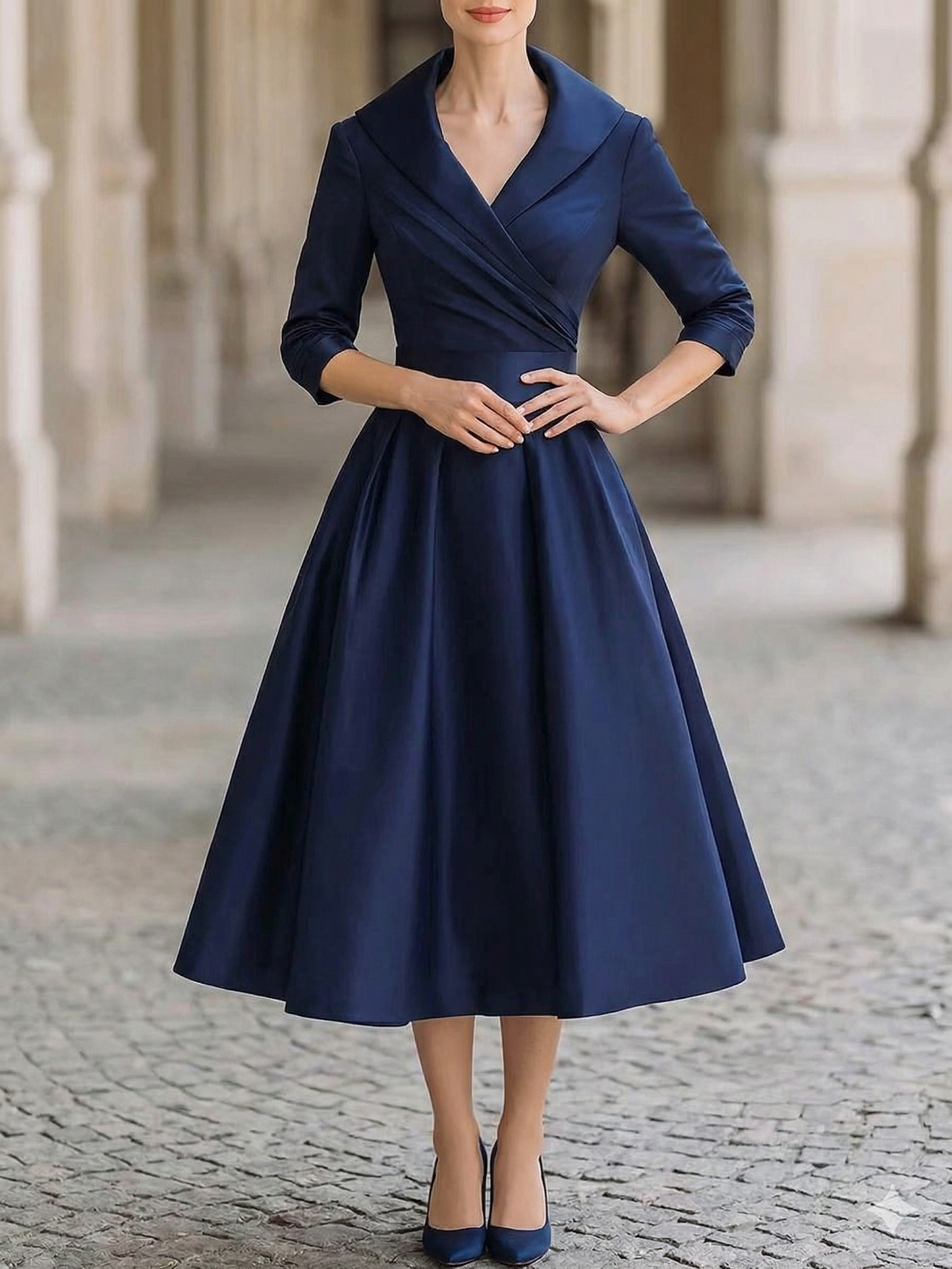 Damska Satynowa Sukienka Midi | Elegancka Vintage z Długim Rękawem na Wesele