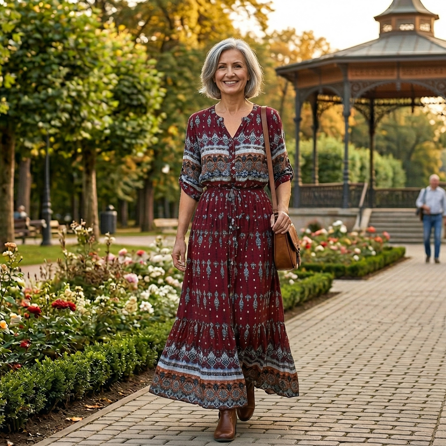 Damska Elegancka Tkanina Maxi Sukienka | Stylowa Letnia Sukienka w Boho Stylu z Dekoltem V