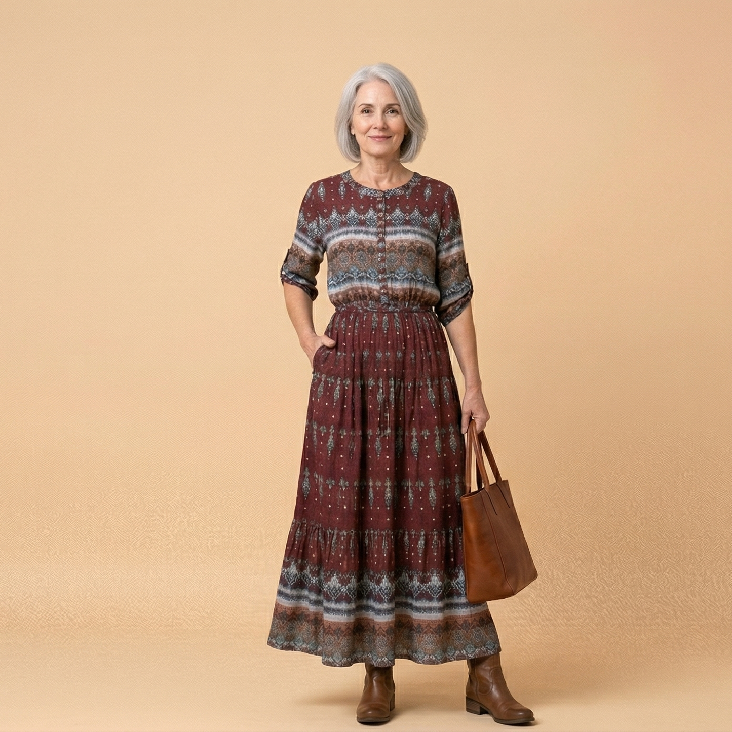Damska Elegancka Tkanina Maxi Sukienka | Stylowa Letnia Sukienka w Boho Stylu z Dekoltem V