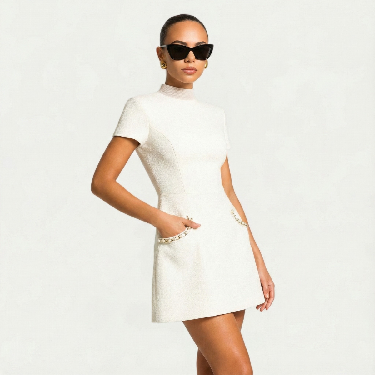 Kobiece Eleganckie Mini Sukienki z Perłowym Wykończeniem | Stylowa na Wesele i Wieczór