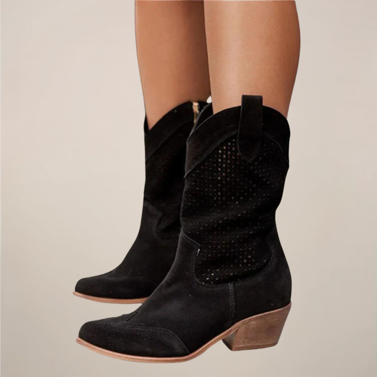 Kobiece Skórzane Botki | Eleganckie Perforowane Buty do Połowy Łydki na Lato