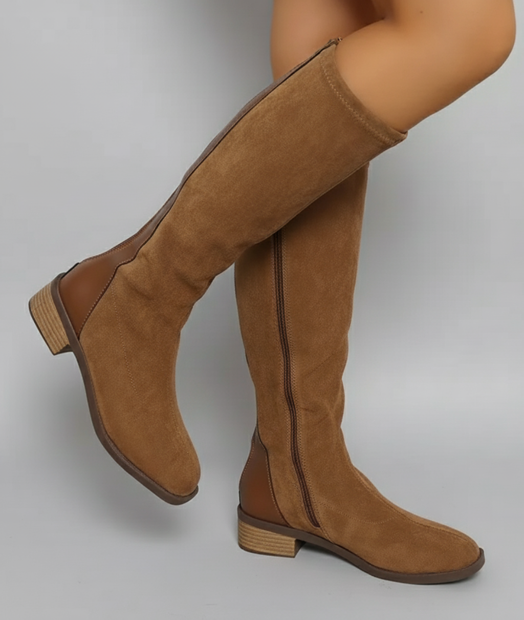 Kobiece Zamszowe Kozaki do Kolan | Eleganckie i Wygodne Buty na Niski Obcas