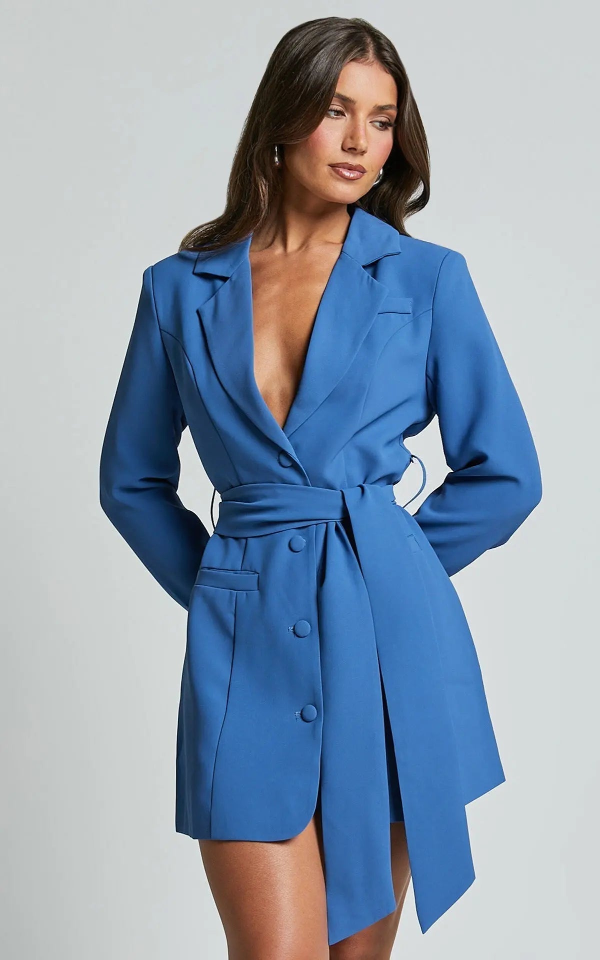 Kobieta Sukienka Marynarska z Paskiem | Elegancka Mini Sukienka na Wesele i Wieczorne Wyjścia