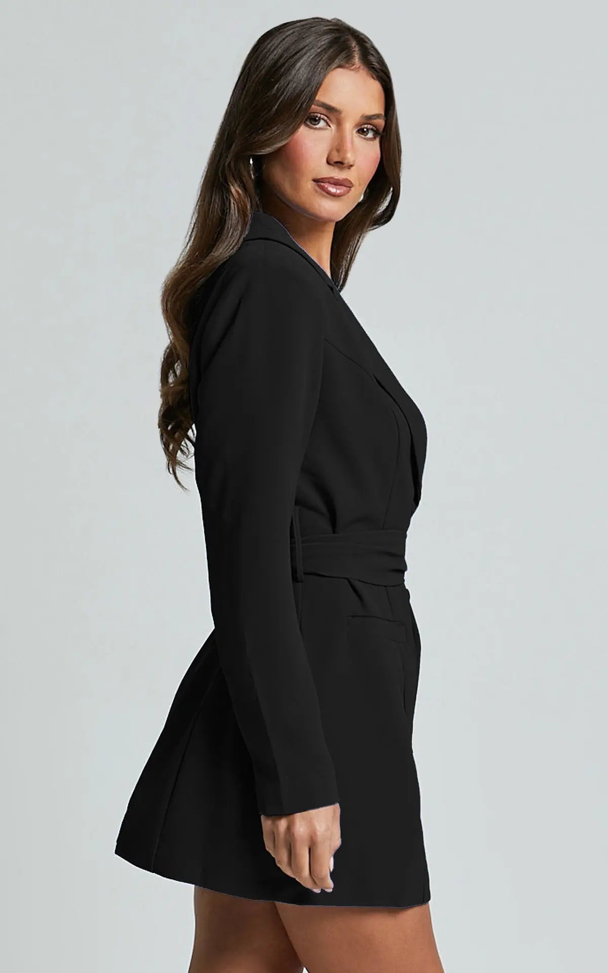 Kobieta Sukienka Marynarska z Paskiem | Elegancka Mini Sukienka na Wesele i Wieczorne Wyjścia