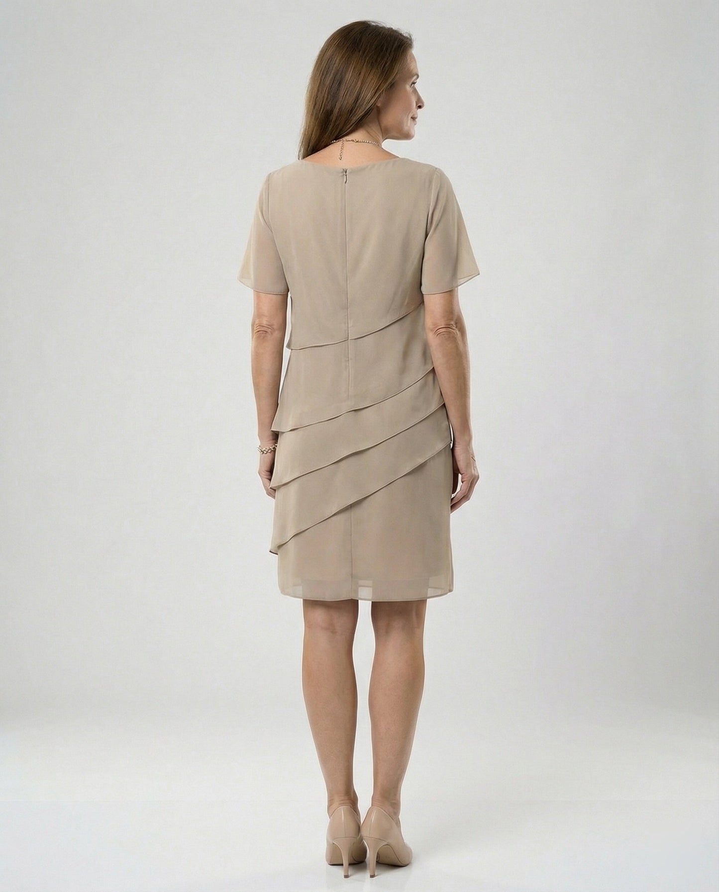 Kobieta Szyfonowa Sukienka Letnia | Elegancka Krótka Sukienka z Okrągłym Dekoltem