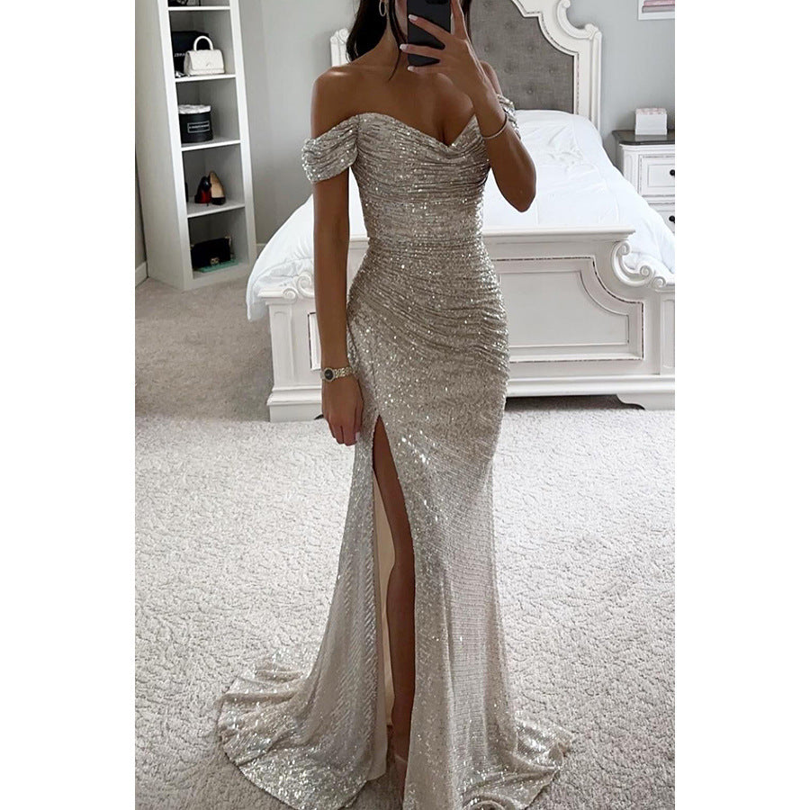 Kobieta | Poliester | Suknia Wieczorowa z Odkrytymi Ramionami | Elegancka i Wygodna Sukienka Wieczorowa