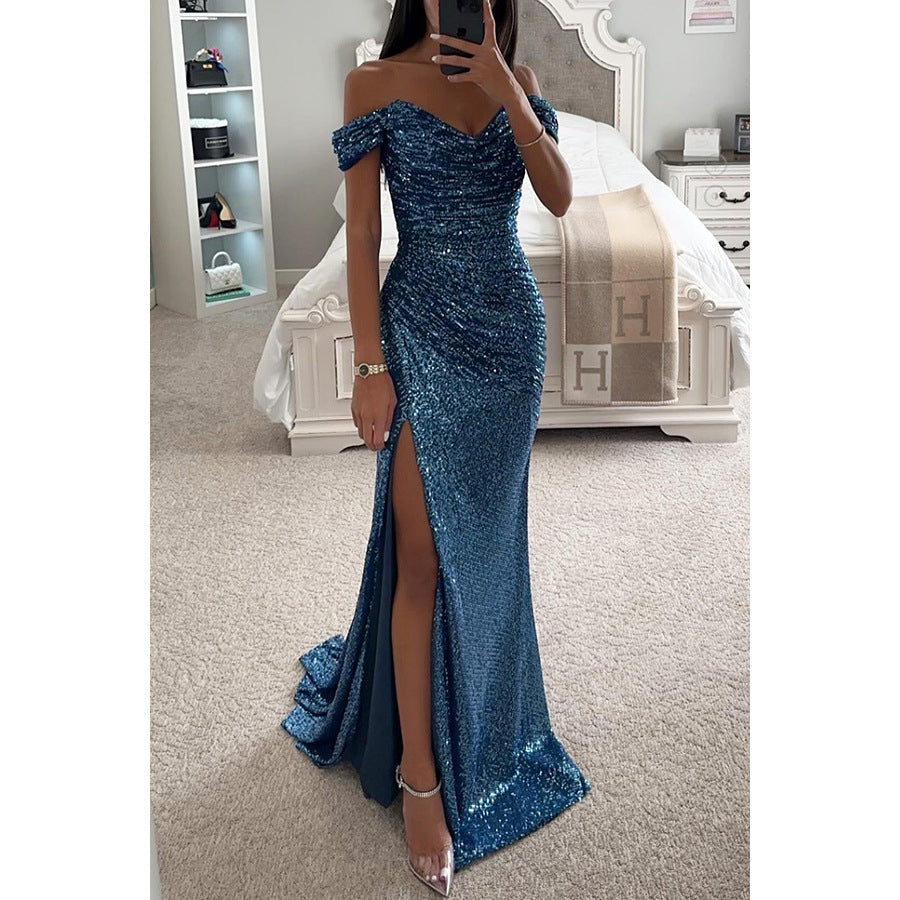 Kobieta | Poliester | Suknia Wieczorowa z Odkrytymi Ramionami | Elegancka i Wygodna Sukienka Wieczorowa
