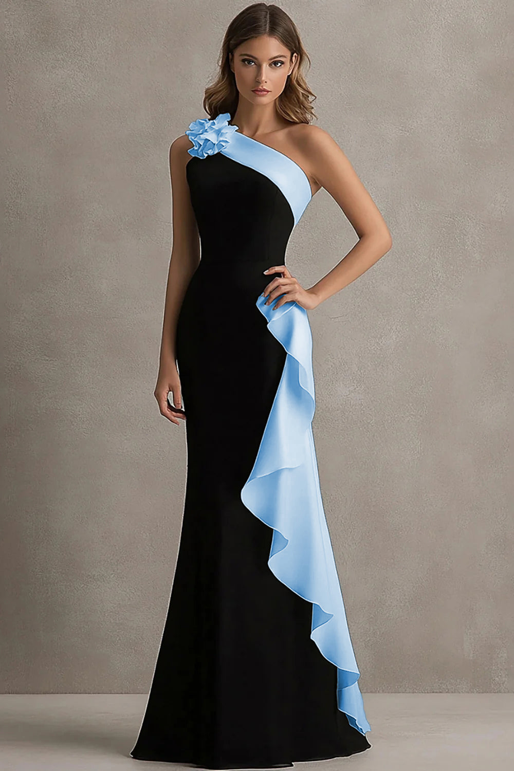 Kobieta | Satyna | Sukienka Wieczorowa Syrena | Elegancka Luksusowa Długa Suknia z Kwiatowymi Zdobieniami 3D