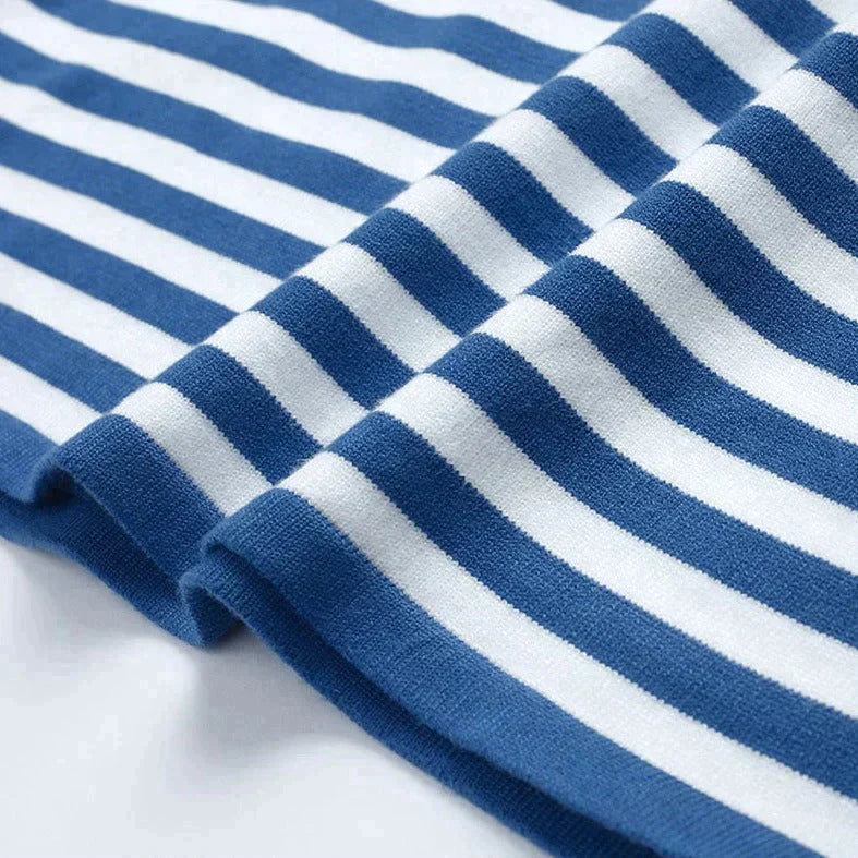 Kobieta's Elegancka Wiskoza T-Shirt w Paski | Lekki Klasyczny Długi Rękaw Całoroczny